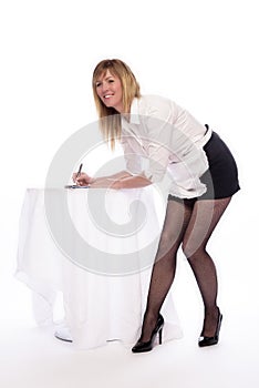 Waitress in short skirt taking order