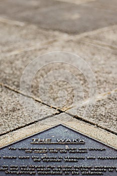 The waka plaque pointing upwards and ahead