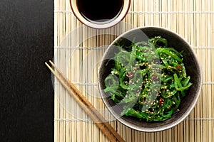 Wakame seaweed salad with sesame and chili pepper