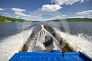 Wake behind boat underway