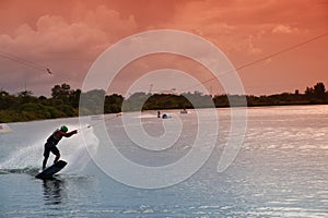 Wake Boarder Near Sunset