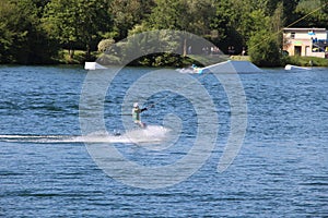 Wake-boarders at Cergy water amusement park, France