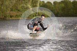 Wake bord rider having the fun