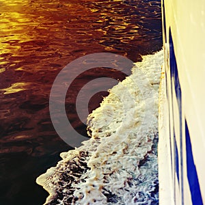 Wake in the ocean made by cruise ship