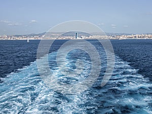 Wake of the Tunisian ferry leaving Marseilles