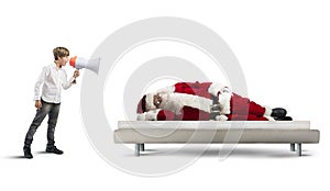 Wake up asleep Santa Claus