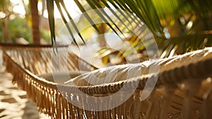 Wake up feeling refreshed and rejuvenated after a heavenly hammock nap situated in a tropical island paradise far away photo