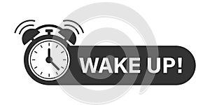 Wake up icon in flat style. Good morning vector illustration on isolated background. Alarm clock ringing and mornings wakes sign