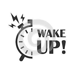 Wake up icon in flat style. Good morning vector illustration on isolated background. Alarm clock ringing and mornings wakes sign