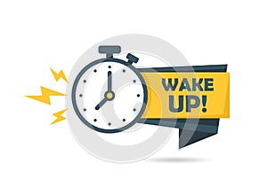 Wake up icon in flat style. Good morning vector illustration on isolated background. Alarm clock ringing and mornings wakes sign