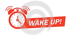 Wake up icon in flat style. Good morning vector illustration on isolated background. Alarm clock ringing and mornings wakes sign