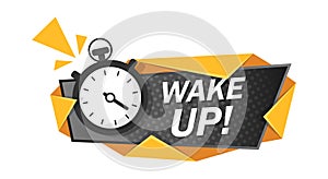 Wake up icon in flat style. Good morning vector illustration on isolated background. Alarm clock ringing and mornings wakes sign