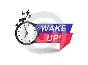 Wake up icon in flat style. Good morning vector illustration on isolated background. Alarm clock ringing and mornings wakes sign