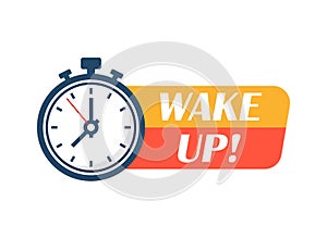 Wake up icon in flat style. Good morning vector illustration on isolated background. Alarm clock ringing and mornings wakes sign