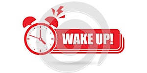 Wake up icon in flat style. Good morning vector illustration on isolated background. Alarm clock ringing and mornings wakes sign