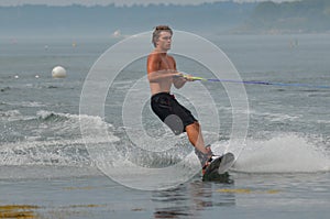 Wakeboarder in Casco Bay Maine on a Warm Summer Day