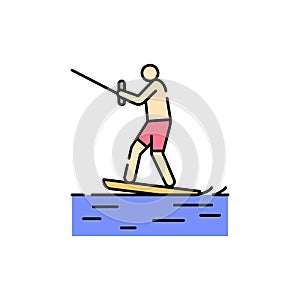 Wakeboarding line icon. Isolated vector element.