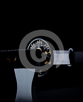Wakizashi Sword on black background.