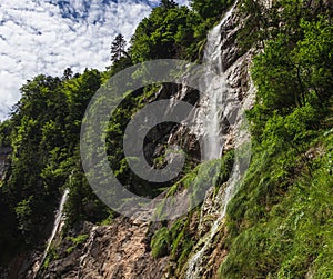 Waldbachstrub waterfall in Austria alps mountain near Hallstatt city