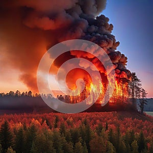 Waldbrand mit BÃÂ¤umen im technology photo
