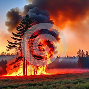 Waldbrand mit BÃÂ¤umen im technology photo