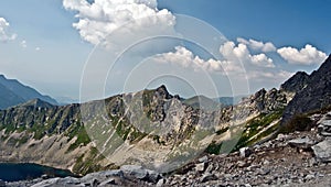 Walentkowy Wierch with other peaks with Zadni Staw Polski lake in High Tatras mountains