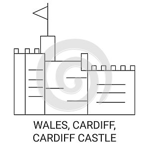Wales, Cardiff, Cardiff Castle travel landmark vector illustration