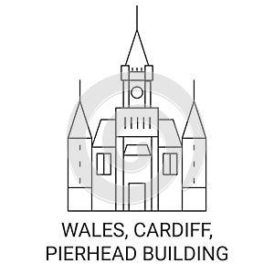 Wales, Cardiff, Pierhead Building travel landmark vector illustration