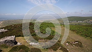 Wales countryside top of Rhossili Down mountain The Gower peninsula UK