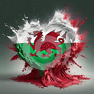 Wales flag paint powder explosion on isolated background , generated by AI
