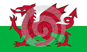 Wales flag, red dragon on the white and green. National flag of wales official colors and the aspect ratio of 3 5