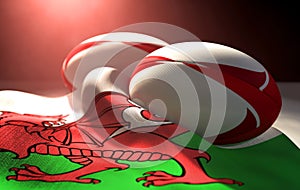 Wales Flag And Rugby Ball Pair