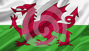 Wales flag waving with the wind, 3D illustration.