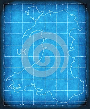 Wales map blue print artwork illustration silhouette