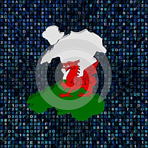 Wales map flag on hex code illustration