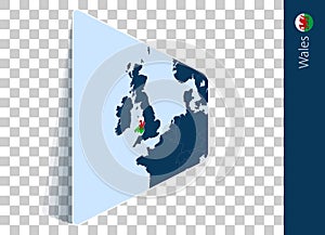 Wales map and flag on transparent background