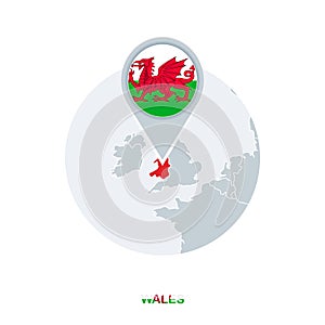 Wales map and flag, vector map icon with highlighted Wales