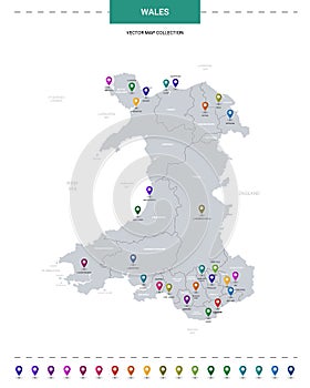 Wales map with location pointer marks.