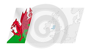 Wales map in modern style with flag of Wales on left side