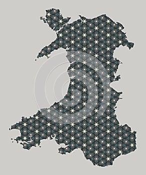 Wales map with stars and ornaments