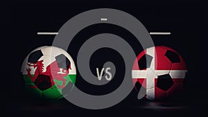 Wales vs Switzerland Euro 2020 football matchday announcement. Two soccer balls with country flags, showing match infographic,