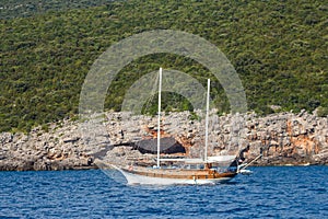 Walk on a beautiful yacht in summertime. Montenegro.