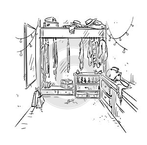 Walk-in closet, garderobe drawing. photo