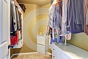 Walk in closet with organized clothing