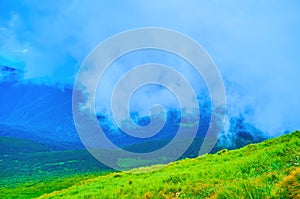 Walk in clouds, Mount Hoverla, Chornohora Range, Carpathians, Ukraine