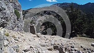 A walk down the stairs from the castle of Paleo Pili, a historic place on the island of Kos in Greece.