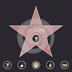 Walk of fame star with emblems symbolize five categories. Vector set