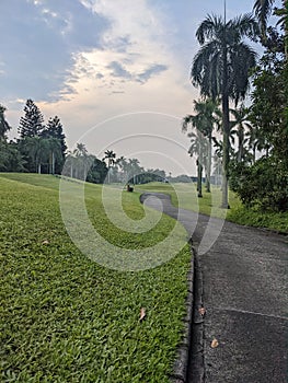 Walk golf grass and travel