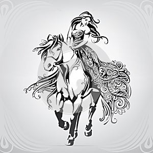 Walk on horseback. vector illustration