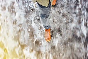 Walk on icy winter pavement background